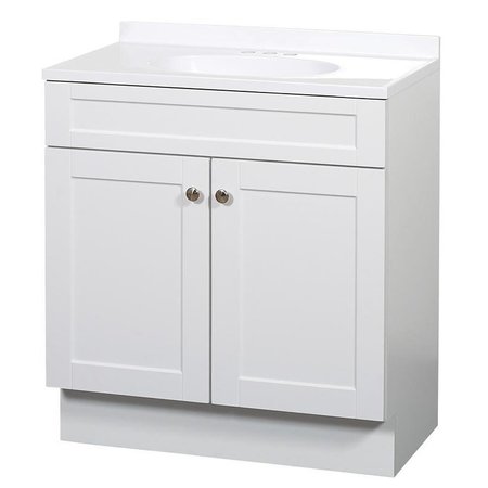ZENNA HOME 2Door Shaker Vanity with Top, Wood, White, Cultured Marble Sink, White Sink SBC36WW